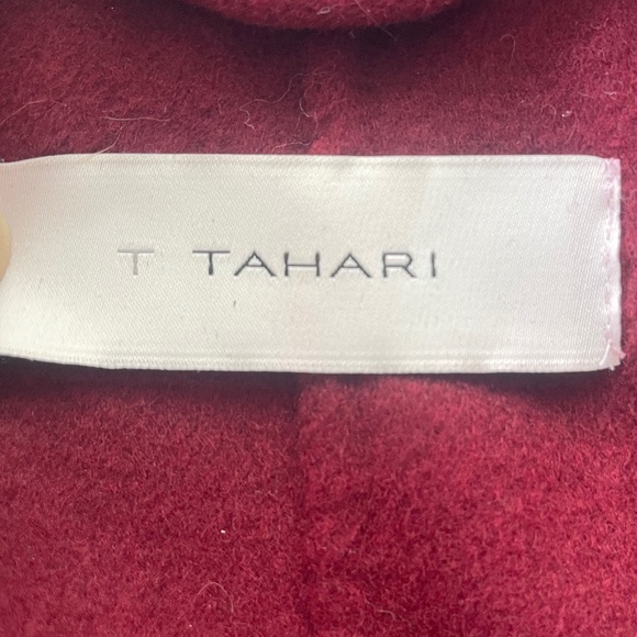 T TAHARI Ella Shawl Collar Wool-Blend Wrap Coat Burgundy Sz XS - Picture 10 of 11